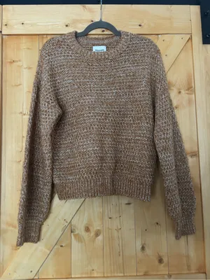 Abercrombie & Fitch Chunky Knit‎ Crewneck Sweater Brown White Size S Oversized thumbnail 1