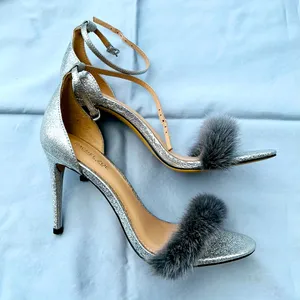 Elegant Silver Heels with REAL Fur Accent🔥🔥🔥 thumbnail 1