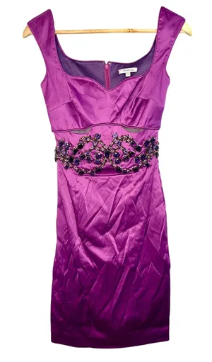NWT Mandalay Oleander Purple Beaded Embellished Midi Cocktail Evening Dress Sz 2 thumbnail 1