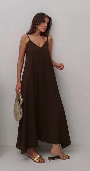 Zara ze collection Brown flowy bohemian casual Sleeveless Dress thumbnail 1