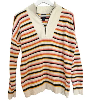 Lands’ End cotton drifter multi color ribbed pullover sweater S thumbnail 9