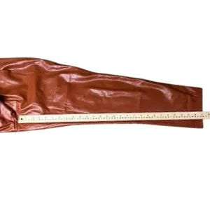Womens Faux Leather‎ Pants High Waist Brown Paper Bag Waist Belted Trousers thumbnail 5