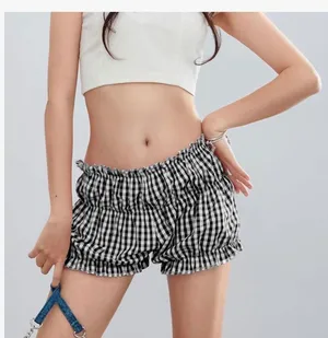 Amazon Gingham Bloomer Ruffle Black and White Shorts Multiple thumbnail 1