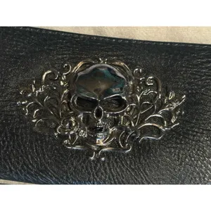 Skull Metal Wallet Wristlet Zip Around Many Slots Clean Inside Rock Biker thumbnail 2
