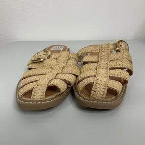 DV Dolce Vita Falcun Woven Raffia Fisherman Slide‎ Sandals Beige Gold Buckle 7.5 thumbnail 2
