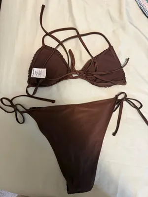 No Boundaries Brown Crochet Triangle Bikini Set thumbnail 6