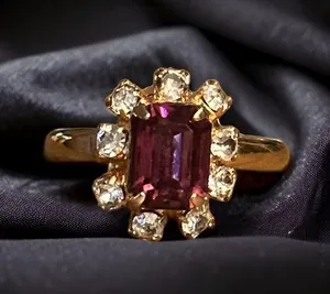 Vintage amethyst and rhinestones adjustable ring thumbnail 1