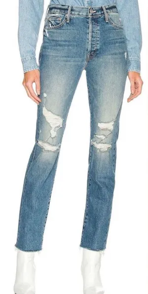 MOTHER Superior The Trickster Skimp Fray Thrill Seeker Distressed Jeans Women 31 thumbnail 1