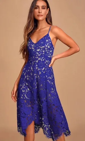 Lulus Royal Blue Lace Dress thumbnail 1