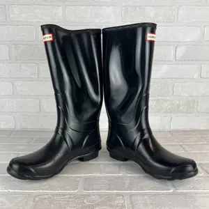 HUNTER Huntress Gloss Tall Rainboots Womens 8 Black Rubber Boots Wellington‎ 39 thumbnail 12