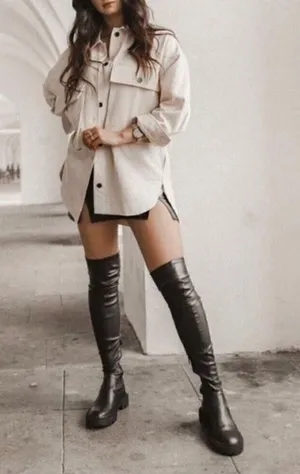 Zara Over The Knee Brown Flat Boots Size 7 5 thumbnail 1