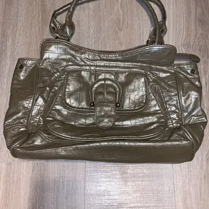 Gold Pewter metallic faux leather buckle handbag thumbnail 2