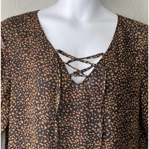 Flowy Whimsigoth Lace Up Top Plus Size 2XL Black Brown Sheer Renaissance Boho thumbnail 3