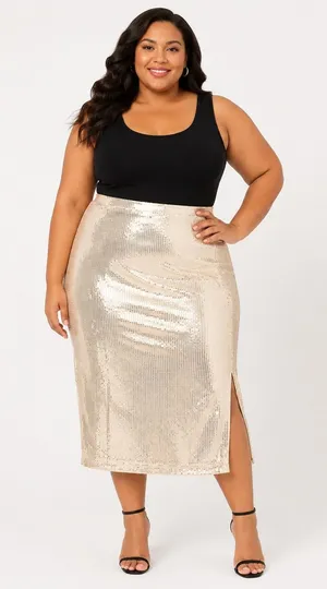 Time and Tru Womens Skirt Sz XXL Champagne Stone Sequin Midi Side Slit Glam thumbnail 1