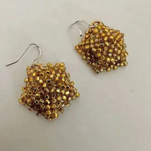 Gold seed bead rhinestone Star earrings Gold thumbnail 3