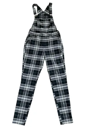 Hot Topic Gray Black Blue Goth Grunge Emo Scene Plaid Utility Overalls thumbnail 2