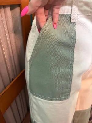 SHEIN Two-Tone Wide Leg Patchwork Pants in Olive Green and Cream thumbnail 3