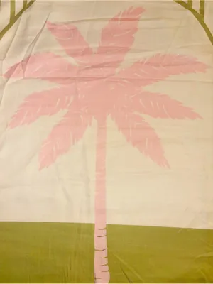 Shein Green & Cream Cabana Striped Pink Palm lightweight Beach Dress thumbnail 4
