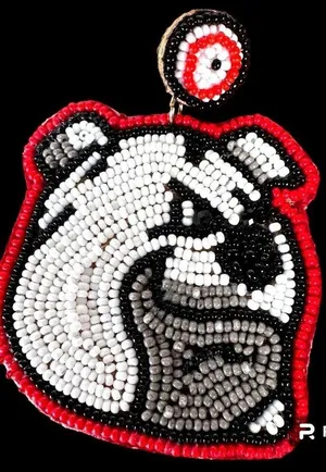 Bulldog Earrings UGA Dawgs University of Georgia Beaded Dangle Post New … thumbnail 6