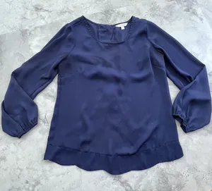 Charming Charlie Blue Top Size Small S Button Back‎ Scalloped Blouse thumbnail 1