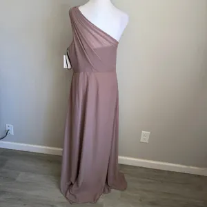 NWT Birdy Grey Kira Chiffon w Slit One Shoulder Toffee Bridesmaid Dress Womens L thumbnail 5