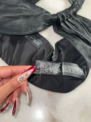 ZARA Black Leather One Shoulder Knot Crop Top Lambskin Stretch Band Small EUC thumbnail 9