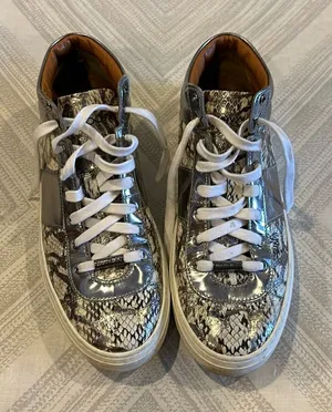 Jimmy Choo Bells Snakeskin High Top Sneakers Silver Natural Size 38 thumbnail 1