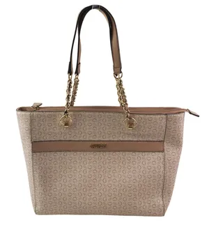Guess Culkin Women's Beige Logo Monochrome Leather Shoulder Tote Bag Handbag OS thumbnail 1
