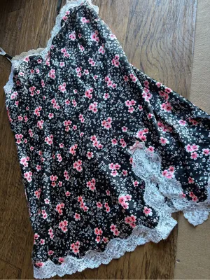 Victoria's Secret Black Satin Lace Floral Chemise Slip Dress Size Medium thumbnail 2
