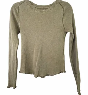 Free People FP We The Free Easy Does It Waffle Knit Lettuce Trim Thermal Top thumbnail 1