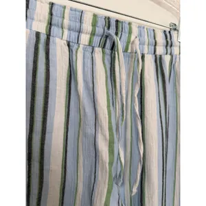 Wonderly Womens Cotton High Rise Tie Waist Ankle Pants Blue Green Striped XL thumbnail 13