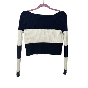 Aerie Cropped Sweater Size Small Striped Navy White Nautical Cotton thumbnail 2