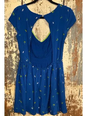 Abercrombie and Fitch Open back scoop neck Mini dress, blue, bird pattern, Large thumbnail 4