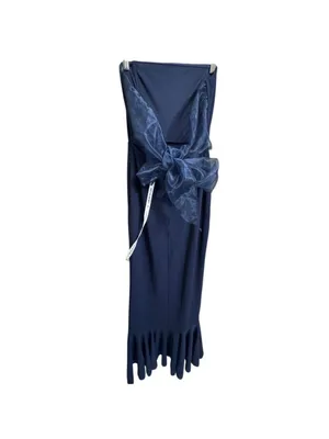 Lucy In The Sky Navy Blue Strapless Back Bow Corset Maxi Dress XXS thumbnail 8