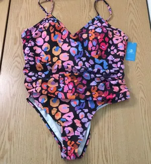 New Womens Cupshe Leopard Print 1pc Swimsuit Navy Pink Lavender Blue Size XLarge thumbnail 1