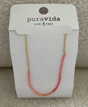 Pura Vida Pink Coral & Gold Beaded Necklace thumbnail 1
