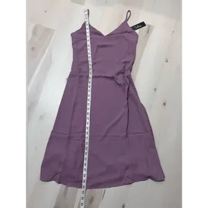 Lulus NWT Women Small Lavender Spaghetti Strap Side Slit Flare Mini Cami Dress thumbnail 7