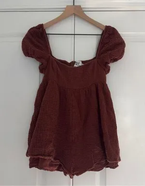 Princess Polly 100% Cotton Romper Shorts Short Sleeve Gauze Fabric Zip Up thumbnail 1