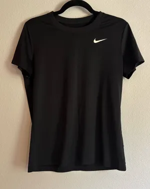 Nike Women’s Black Short-Sleeve Training Tee with White Swoosh thumbnail 1