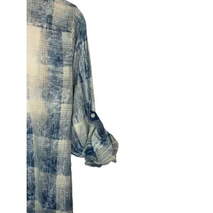 Wet Seal‎ Plaid Lace Up Tunic Womens Medium Blue Distressed Roll Tab Sleeve thumbnail 10