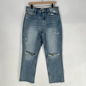 Vervet Super High Rise Beverly Slim‎ Straight Distressed Medium Wash Blue Jeans thumbnail 2