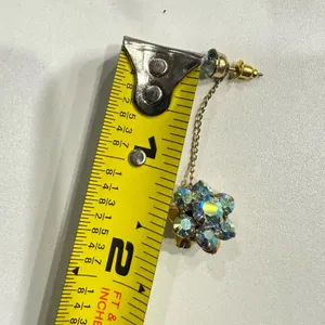 Gold Tone AB Crystal Drop Earrings | Vintage Style Chain Dangle Floral Cluster thumbnail 7