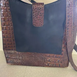 Brahmin Brown Black Croc Embossed Minimalist Western Coastal Quiet Luxury Bag thumbnail 2