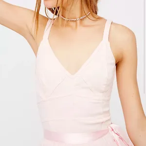 Free people Elegant Pink Sleeveless embroidered bodycon mini Dress thumbnail 3