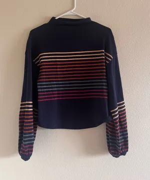 Madewell Navy Polo Sweatshirt with Multicolor Stripes thumbnail 1