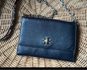 Tory Burch Black Leather Crossbody Bag with Silver Hardware thumbnail 1