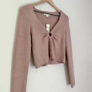 NWT Aeropostale Cropped Keyhole Front Deep V Neck Sweater Pink Tan Size Medium thumbnail 3