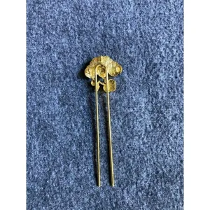 Elegant Gold Tone Green‎ Enamel Flower Pearl Hair Pin Stick Bun Holder thumbnail 3