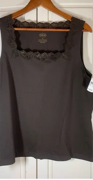 NWT Talbots Lace Tank‎ Womens XL Brown Square Neck Sleeveless Stretch Preppy thumbnail 1