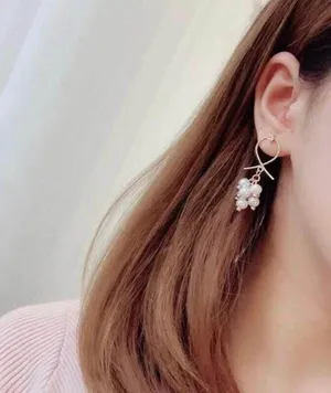 White Pearl Dangle Drop Earrings for Women Gold thumbnail 4